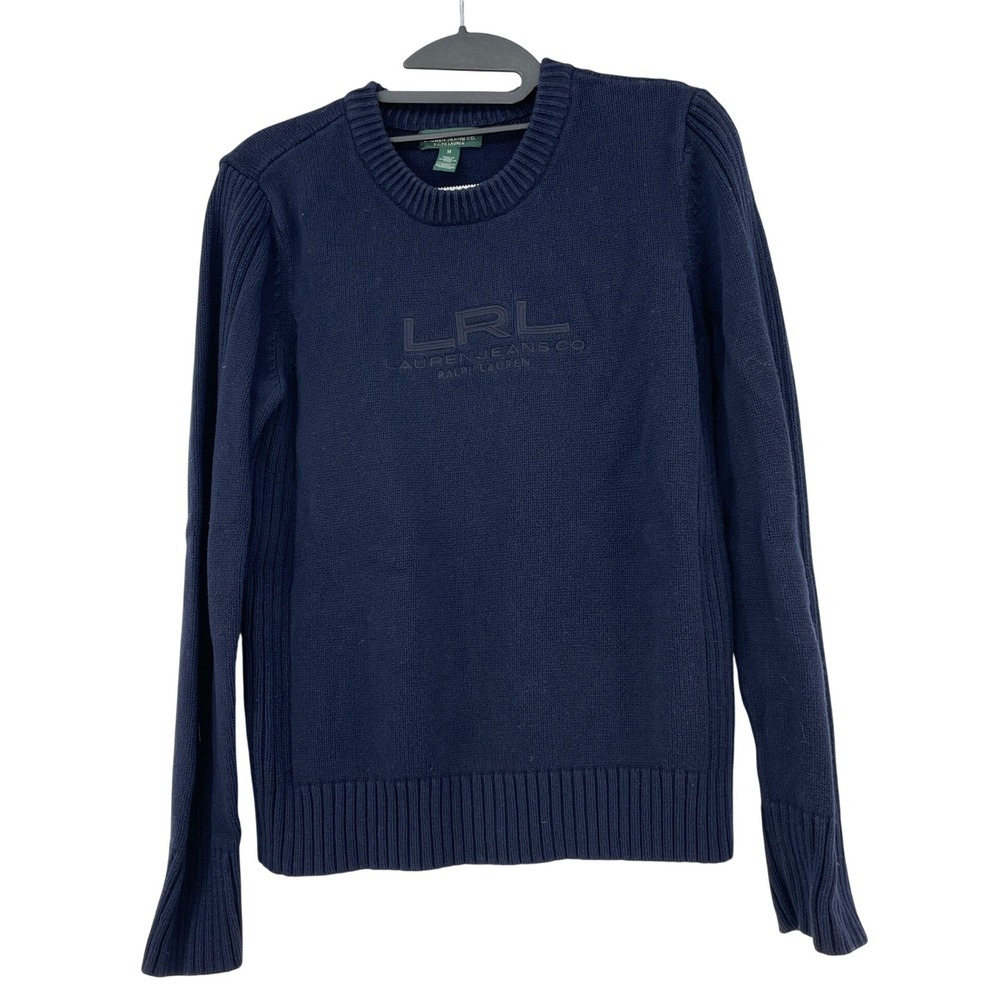 Lauren Ralph Lauren Navy Blue Cotton Knit LRL Logo Crewneck Sweater M